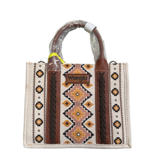 NWT! Wrangler Southwestern Small Canvas Tote/Crossbody in Coffee - Picture 7 of 13